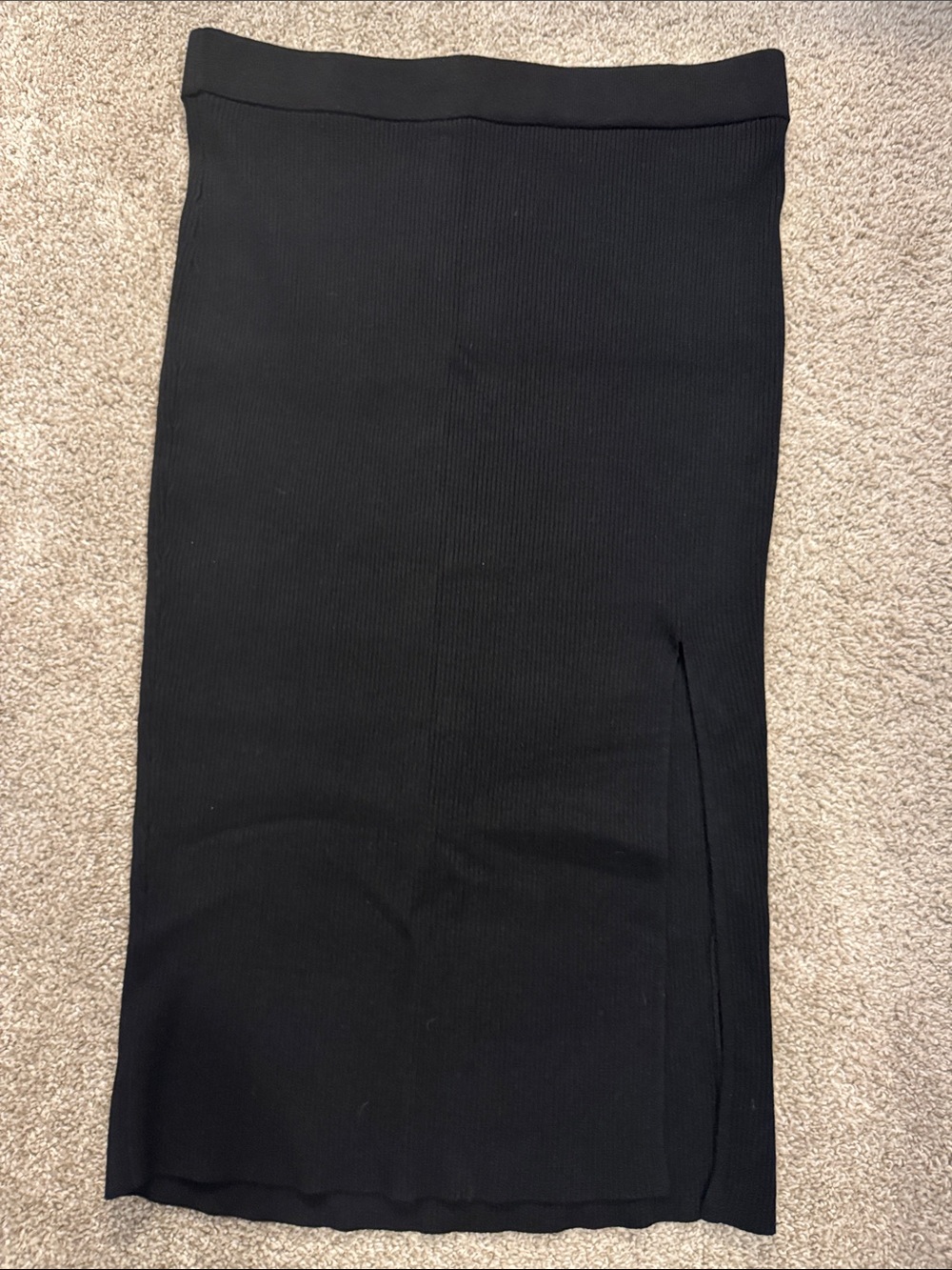 Bar III Black Ribbed Midi Pencil Skirt with Side Slit - Picture 3 of 6
